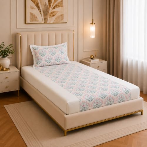 Image of Linen Home Cotton Percale Fitted Bedsheet Set Single Size Sequence Pink