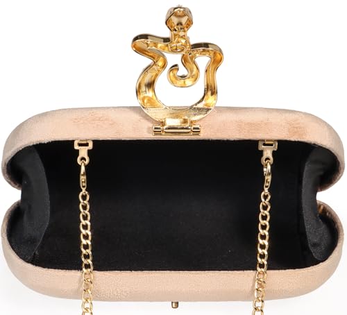 Image of Velvet Evening Clutch Purse for Women-Snake Clasp Formal Handbag,Hard Shell Design Bag for Weddings, Parties, Prom