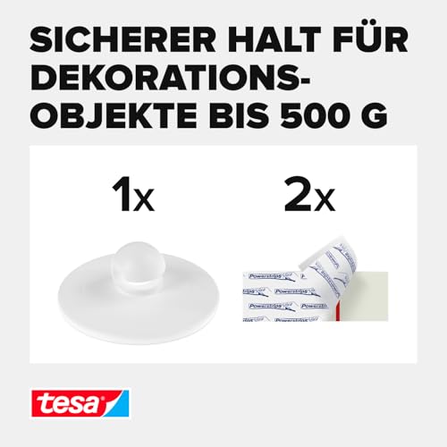 tesa Powerstrips Deckenhaken - Selbstklebender, drehbarer Haken in Weiß zum Aufhängen von Decken-Dekoration - Mit tesa Powerstrips Large - Bis zu 500 g Halteleistung