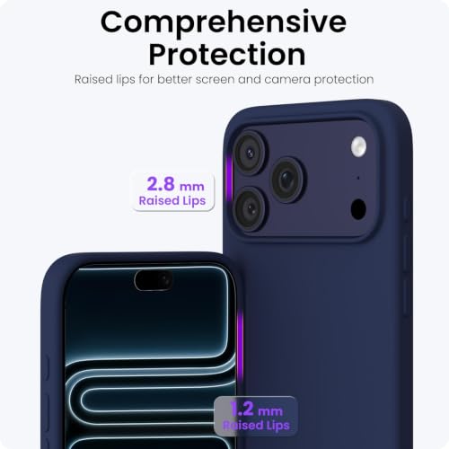 Image of ORNARTO Compatible with iPhone 17 Pro Max Case 6.9 inch, Slim Liquid Silicone 3 Layers Soft Gel Rubber Shockproof Protective Cover with Anti-Scratch Microfiber Lining-Navy Blue