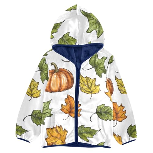 Pumpkin and Leaves Girls Fleece Jacket Girls Fall Jacket Girls Zip Up Hoodie Girls Sherpa Jacket 2-10T