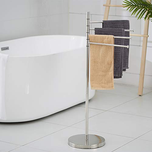 Naturous 4 Swivel Arm Towel Rack Holder, Freestanding Hand Towel Bar Stand with Round Base, Stainless Steel Bathroom Towel/Kitchen Towel Rack Stand