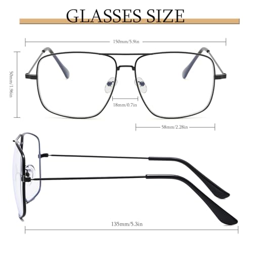 Image of Non Prescription Glasses - Classic Square Clear Lens Metal Frame for Men Women