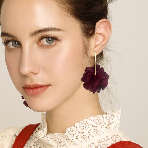 NONQL Bohemian Aesthetic Fabric Flower Lightweight Hoop Earrings Handmade Summer Vacation Dangle Drop Earrings For Women3
