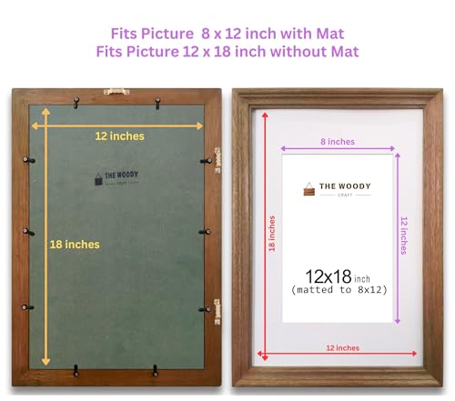Image of Wooden Square Photo Frame With Mat,Brown Photo Frame 8 X 12 Inch With Mat Or 12 X 18 Inch Without Mat For Wall Decoration,Gallery Walls,Best Wooden Photo Frames For Posters & Photos