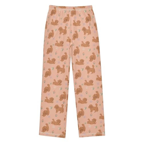 ZZXXB Bichon Frise Flowers Boys Long Pants Soft Trousers Elastic Waist Kids Lounge Bottoms with Pockets S-XL