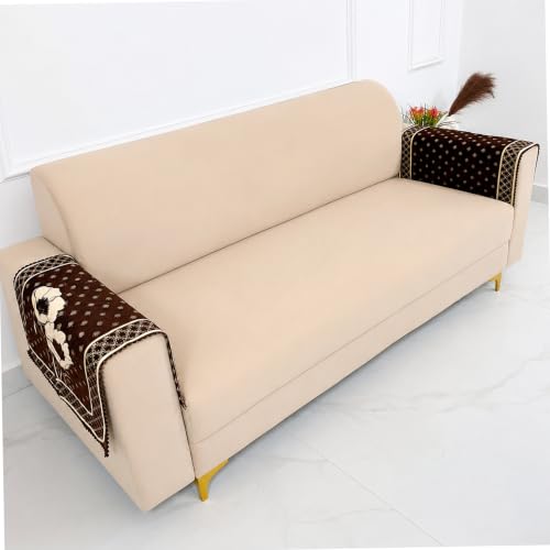 Image of Homerz Premium Chenille Fabric Sofa Cover | Soft, Durable & Dustproof | Decorative Couch Cover (Florida Coffee, 2 pc Armrest, Armrest)