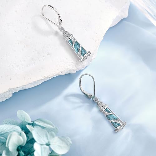 Lighthouse Earrings for Women Sterling Silver Turquoise Lighthouse Dangle Drop Earring Birthday Jewelry Gift for Lover3