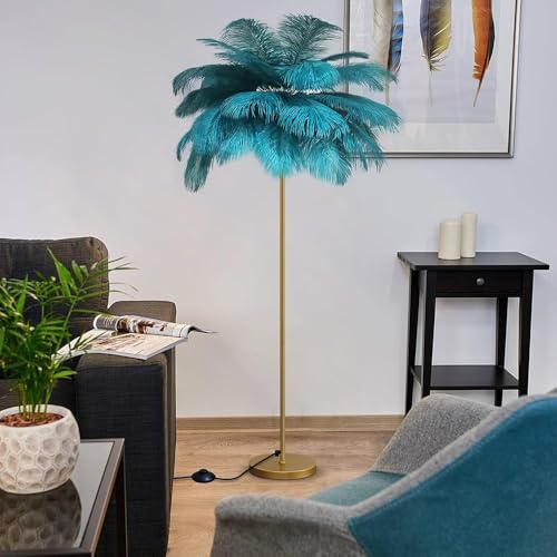 Lámpara de plumas de avestruz alta y elegante con brillo suave