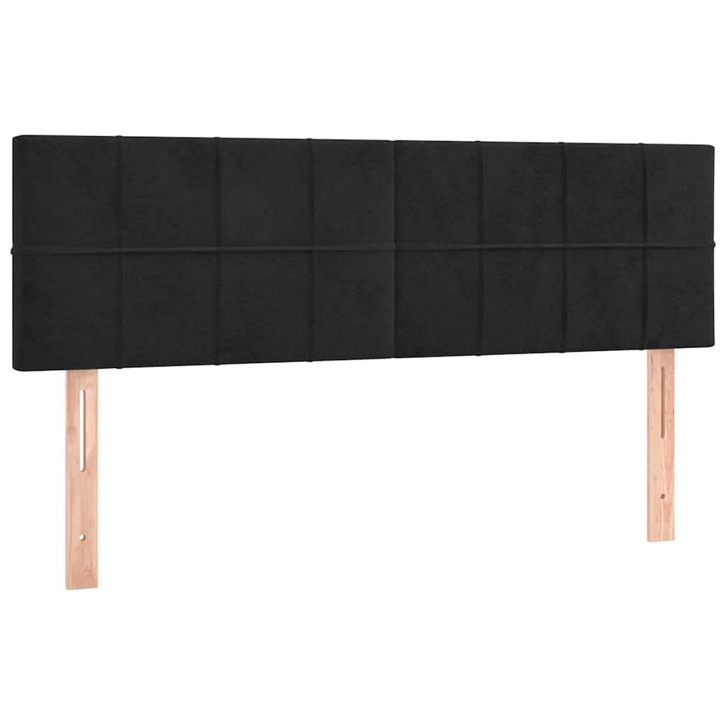 Aksamitne łóżko kontynentalne z regulowanym zagłówkiem 140x190 cm czarne | Łóżko kontynentalne z materacem sprężynowym czarny aksamit 140x190 cm z zagłówkiem i ochraniaczem