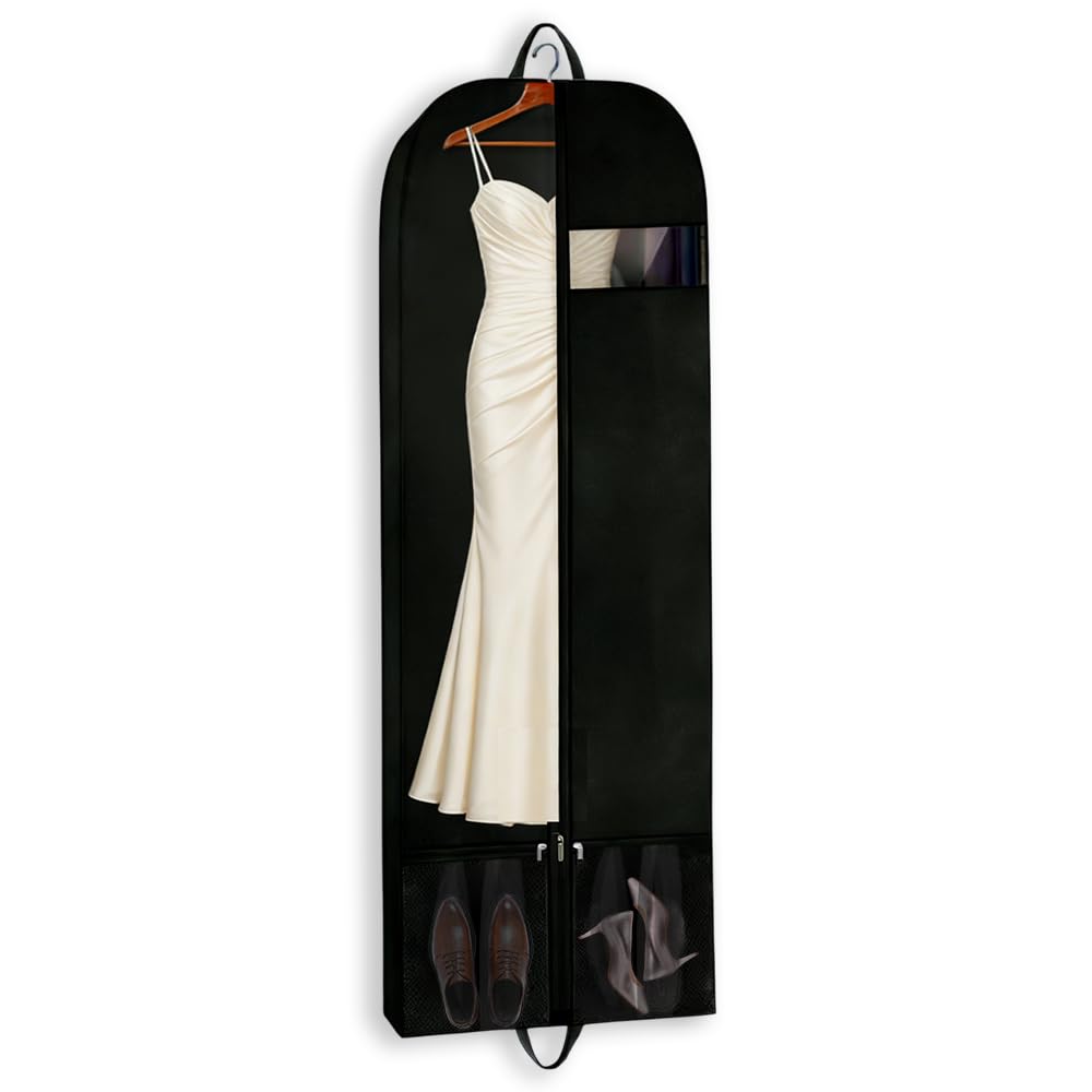 Funda para vestido de novia, 152 x 60 cm, para vestidos largos, elegante vestido de novia para tejidos delicados, protege contra el polvo, la humedad, mantiene ordenado y sin arrugas durante un