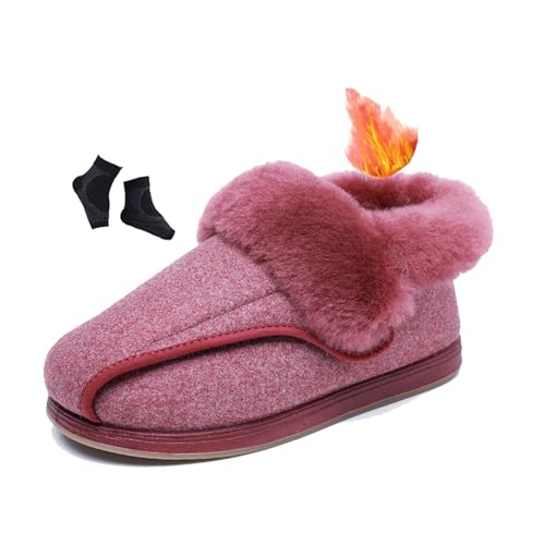 Men's Winter Winter Warm Fur Collar Adjustable Feet Walking Diabetic Shoes, Stylish Easy Close Easy Close Non Slip Orthopedic Sneakers, for Elderly, Swollen Feet, Plantar Fasciitis