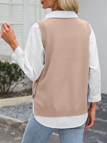 Image of ANRABESS Womens Sweater Vest Summer Sleeveless Crewneck Ribbed Knit Side Button Loose Pullover Tank Tops 2026 Fall Outfits