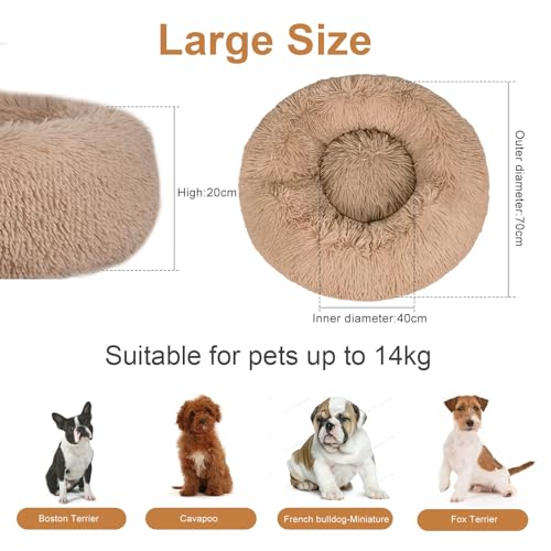 Fireowl Calming Dog Bed Large: 70cm Donut Anti-Anxiety Plush Cuddler, Soft Puppy Sofa, Cat Cushion, Machine Washable, Beige - Image 4