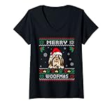 donna merry woofmas shih tzu dog funny ugly christmas sweater maglietta con collo a v