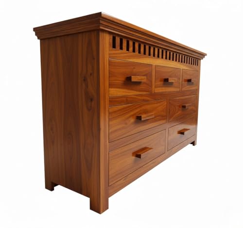 Image of GateWay Furniture Sheesham Wooden Chest of Drawers with 7 Drawers | Wood Dresser Storage Cabinet for Bedroom | Chest of Drawers Organizer for Living Room | Wooden Drawer Cabinet (Reck, Honey Finish)
