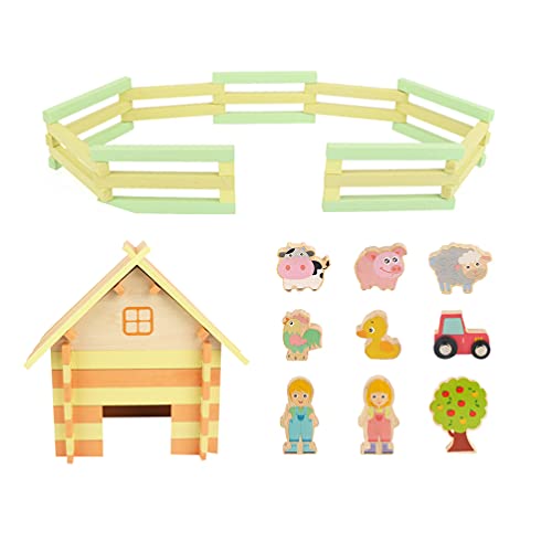 TOYANDONA 1 Ensemble Ferme Jouets Ensemble Grange Ferme Animaux Figure Cheval Clôture Stable Portique Mini Cabane en Rondins Jouet en Bois Forme Humaine Et Modèle Animal Jouets