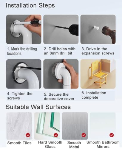 Asiento de ducha de pared con orificio de drenaje para evitar resbalones 8