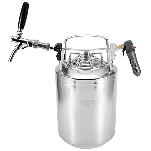 Tefola Barril de Cerveza, Cerveza de Barril de Acero Inoxidable con Grifo Ajustable, Dispensador de Cerveza Portátil para el Hogar, Beer Keg para Elaboración Casera (12, Libras)