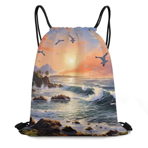 Hawaii Sunset Beach Drawstring Backpack Durable Sport Gym Bags Daypack for Men Women 35 * 42cm