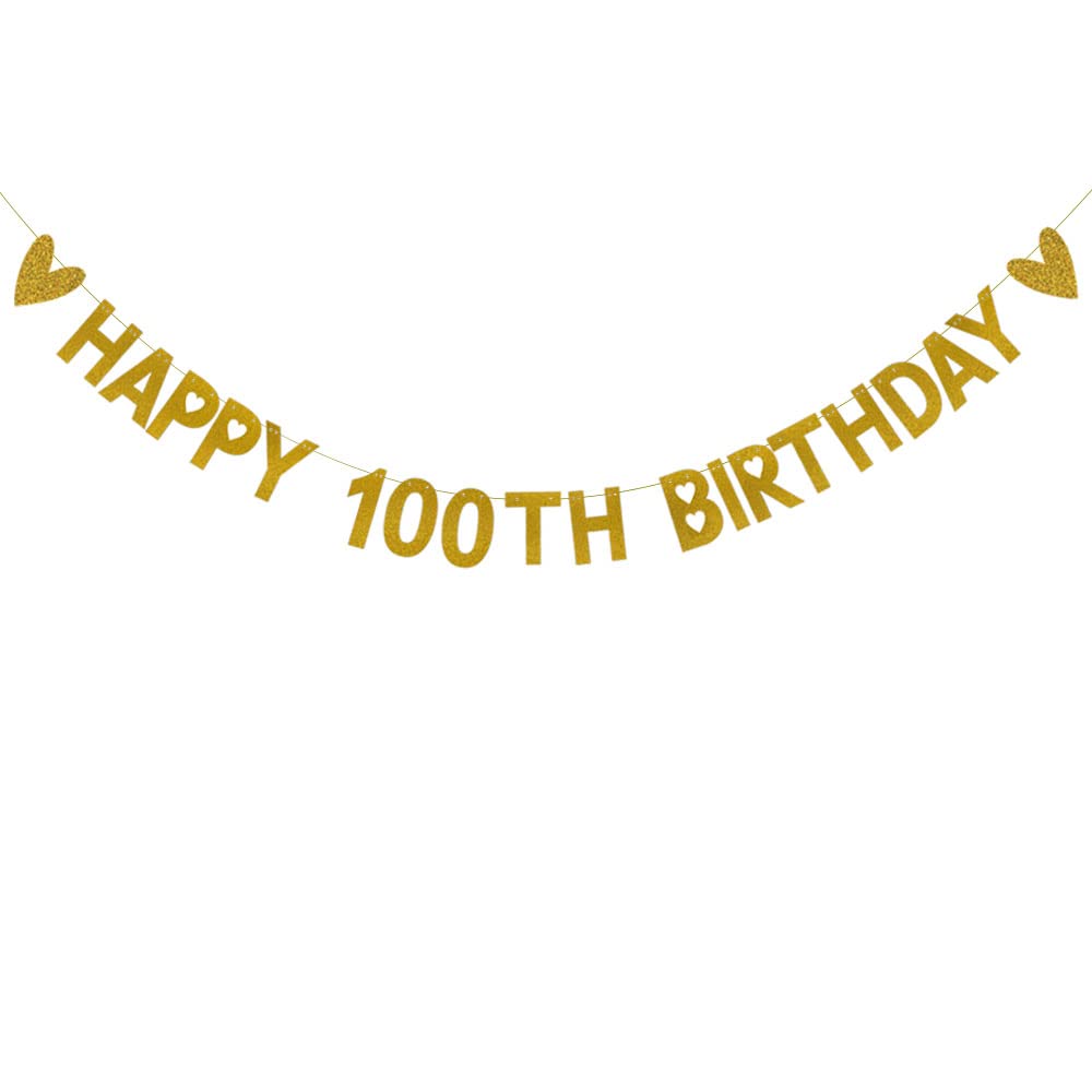 HAPPY 100TH BIRTHDAY Banner,Pre-Strung,Gold Paper Glitter Party Decorations for 100 Years Old 100TH Birthday Party Supplies Letters Gold ZHAOFEIHN