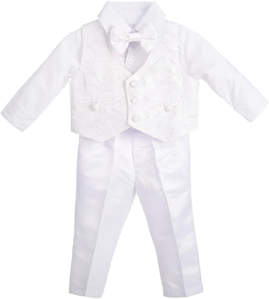 Lito Angels Baby Boys White Suit Christening Clothing Baptism Outfits Long Sleeve Floral