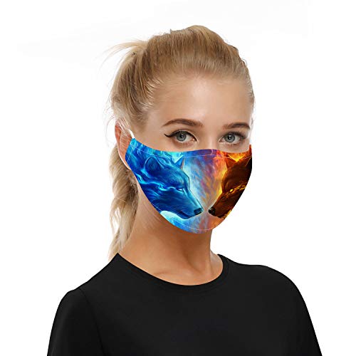 Mode Animale Impressions De 3D Protection Masque Lavable RéUtilisable Visage Masques avec 2 Filtres pour Cyclisme Camping Voyage (Double Loups) Cover