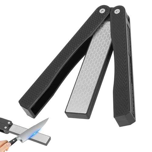 Piedra De Afilar De Diamante De Doble Cara, Piedra De Afilar De Cuchillos De Bolsillo Antideslizante Plegable Piedras De Afilar Cuchillos Utensilios De Cocina Para Afilar Cuchillos Picadora(Negro)