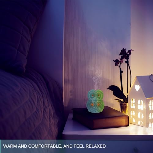Lampe à huile décorative hibou bleu en céramique, diffuseur d'arômes chic