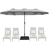 SUPERJARE 14FT Outdoor Patio Umbrella with Base Included, Extra Large Table Umbrella with Fade Resistant Canopy, Double Sided Outdoor Umbrellas for Pool, Deck, Market, Backyard-Gray