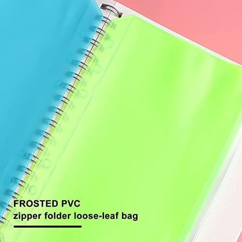 Molain 10 Pcs A6 Zipper Punched Binder Pockets, 6 Holes Ring Binders, PVC Plastic Wallets, Document Organizer Bill Folder, Colored Storage Bags, Home Office Stationery Supplies (5 Colors)