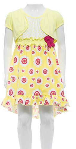 Image of ToBeInStyle Girls Two Piece Short Sleeve Dress and Matching Bolero Crop Cardigan Assorted Prints Cotton Blend Summer Outfit