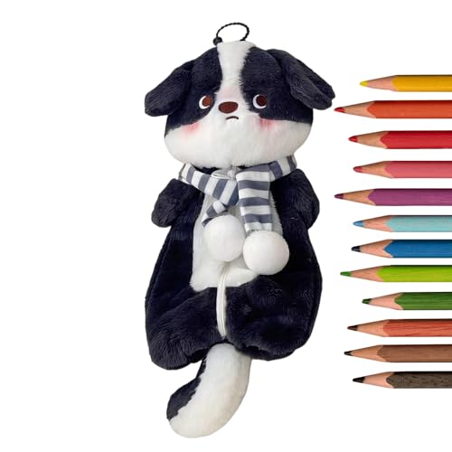 Estuche De Plumas,Kits De Oficina Suave Para Suministros | Estuche De Lápices De Felpa Animales | Para Escuela Oficina Accesorios Accesorios Bolígrafos Auriculares Borrador Regla, Border Collie, Se