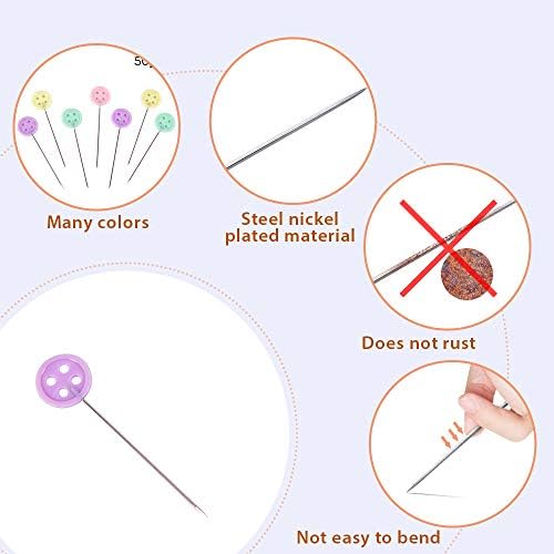 200Pcs Sewing Patchwork Pins, Button pins, Sewing pins Quilting, Flat Button Head Straight Pins DIY Projects Dressmaker Jewelry Decoration