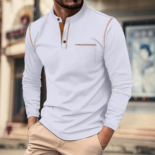 Mens Henley Shirts Waffle Long Sleeve Sweater Lightweight Basic Sweatshirt Fashion Casual Button Collar T Shirts2