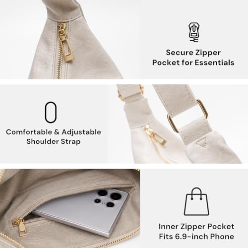 Image of Slouchy Shoulder Bag for Women, Foldable Crossbody Hobo Purse in PU Leather | Adjustable strap, polycotton lining, five organized pockets, fits up to a 12.9-inch tablet