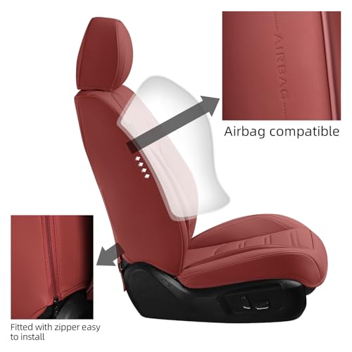 Image of TIEHESYT Leather Seat Covers Front Pair with Lumbar Support, Breathable and Waterproof Car Seat Cover, Universal Seat Covers for Cars, Trucks, SUVs, Sedans, Pickups, Airbag Compatible, Martha Red