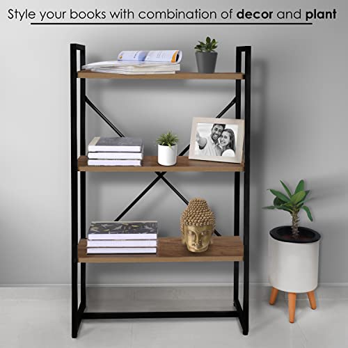 Image of About Space 3-Tier Book Shelf (3.5 ft) - Multipurpose Wooden Utility Rack with Metal Frame & Adjustable Bush - DIY Open Display Rack /Shelf Storage Organizer Stand