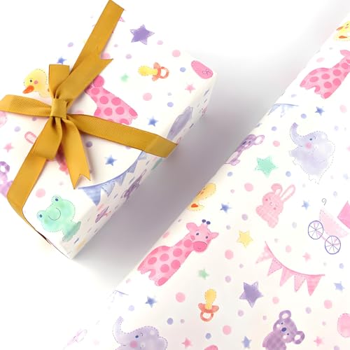 4 Sheets Baby Wrapping Paper Baby Shower Wrapping Paper for Boy or Girl Perfect for 1st Birthday Christening New Baby Gifts Gift Wrap Paper Bag