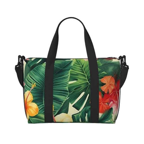 Travel Duffel Bag for Women, Large Shoulder Weekender Overnight Bag, Sport Gym Bag for Men, Carry On Tote Bags, hojas tropicales y flores Luggage Bag for Travel Essentials