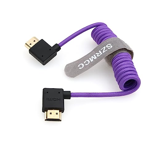 SZRMCC 8k 2.1 HDMI to HDMI Ultra High Speed Coiled Braided Cable for Z Cam E2 Sony FX6 FX9 Canon EOS C70 C300 Portkeys BM5 Atomos Ninjav V Shogun Monitor Left Right Angle - Image 2
