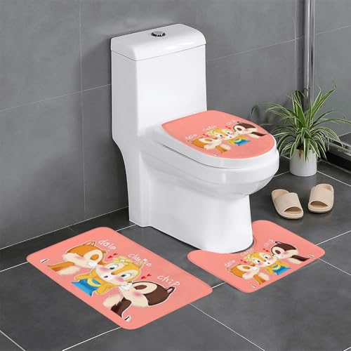 チップ デール かわいい アニメ 3点セット バスマット トイレマット 便座カバー フタカバー 滑り止め 吸水 人気 漫画 足ふきマット 暖房 ふんわり 洗える 抗菌 防臭