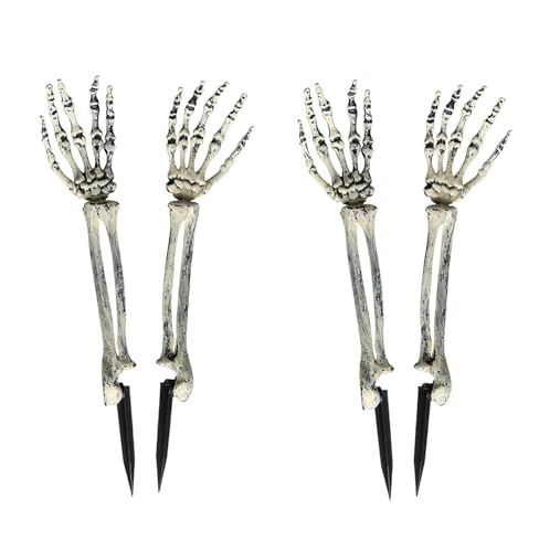 JIEFULL Halloween Skeleton Hands Stakes for Yard, Plastic Realistic Zombie Ghost Scary Arm Stake for...