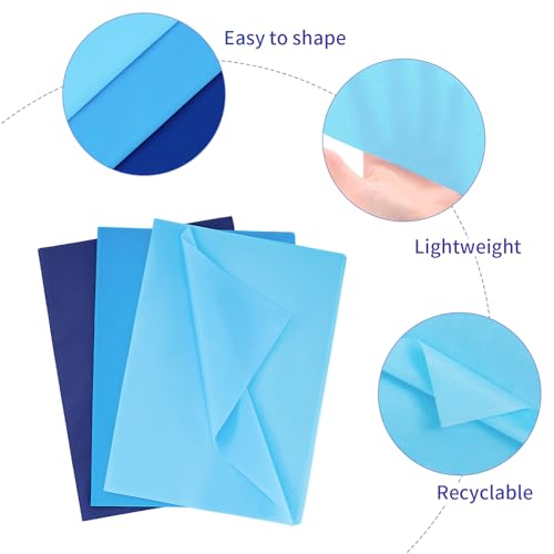 Image of Simetufy Blue Tissue Paper for Gift Bags, 115 Sheets, 14 x 20 Inches, 3 Colors, Ideal for Independence Day, Wedding, Birthday, DIY Crafts