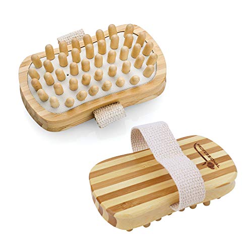 Vivezen - Brosse de massage et de drainage, anti cellulite en bambou 13 x 7.5 x 4 cm avec poignée de maintien