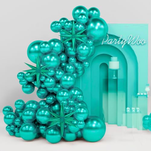 Image of PartyWoo Metallic Green Star Balloons 110pcs Different Sizes 18 12 10 5 Inch Pack 22 Inch Green Spike Star Foil Mylar Balloon Arch Kit for Birthday Engagement Party Decorations Green-G103