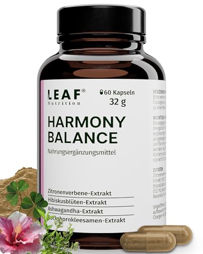 LEAF HARMONY BALANCE Kapseln Frauen Meno Komplex Wechseljahre mit Ashwagandha Zitronenverbene Vitamin B6 zur Regulierung der Hormontätigkeit 60 vegane Kapseln made in Germany
