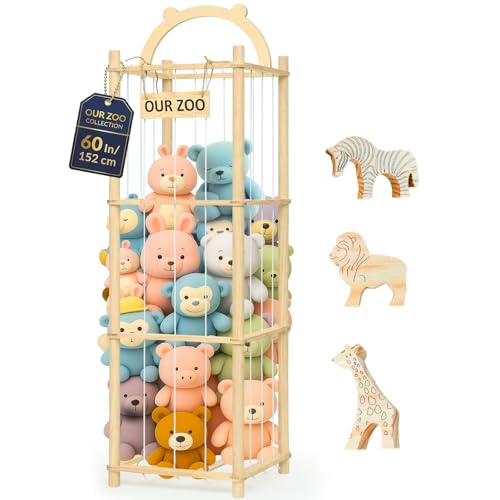 Image of Sortivo Stuffed Animal Storage & Organizer with 3 Animal Figurines Set, 60In Large Capacity Stuffy & Plushies Storage Holder for Playroom, Nursery, Bedroom & Kids Furniture