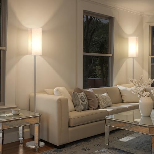 Image of 64.6'' Floor Lamp, Pole with Foot Switch, Modern Standing Lamp Lamp, Minimalist Freestanding Lamp (Bulb Not Included), for Living Room, Bedroom Office ETL Listed, Silver and Beige, SE07LD05