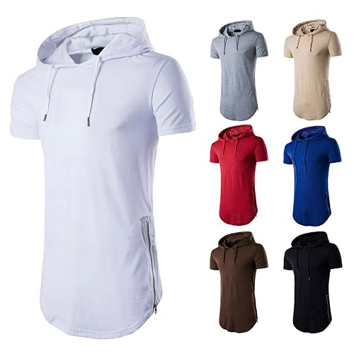 Men's Hipster Hip Hop Hoodies Shirts Fashion Short Sleeve Longline Pullover Athletic Sports Tee Shirt